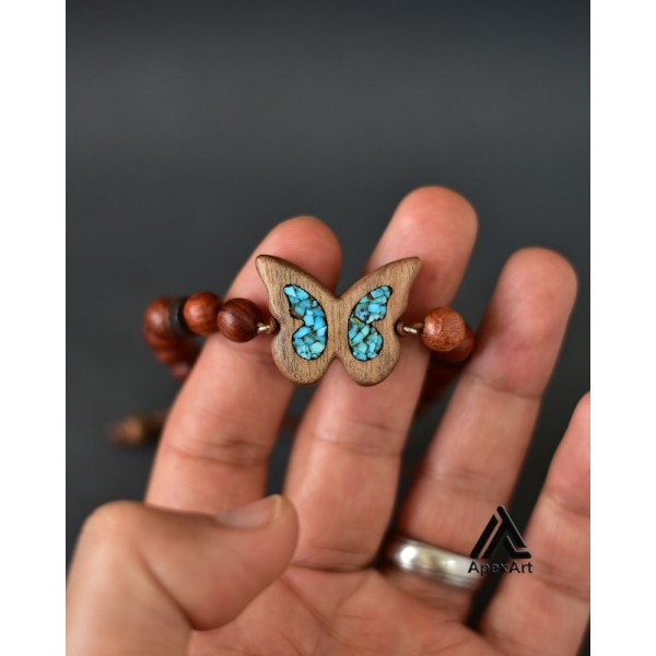 دستبند فیروزه کوبی شده طرح پروانه