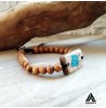دستبند چوبی فیروزه کوبی شده طرح برگ