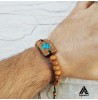 دستبند چوبی فیروزه کوبی شده طرح برگ