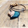 گردنبند چوبی و رزینی طرح قلب رنگ آبی فیروزه ای