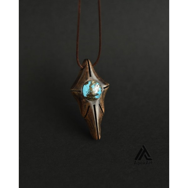 گردنبند چوب و فیروزه طرح گوهرِ شب