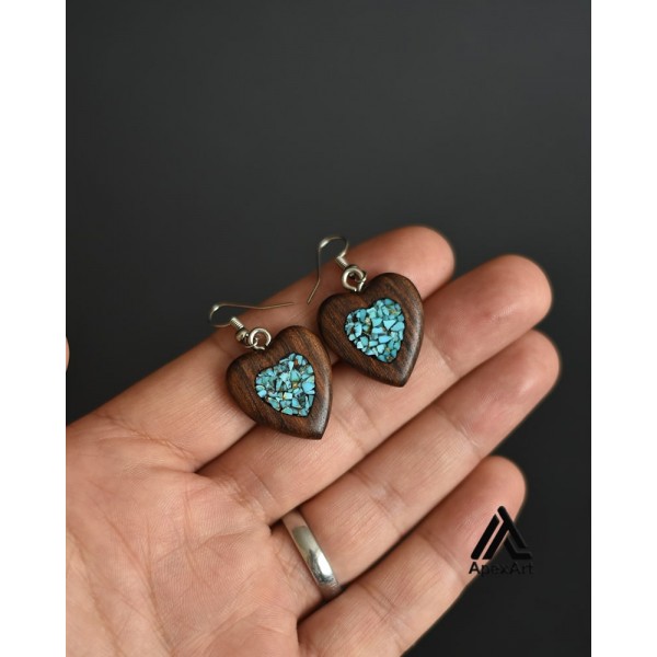 ست گردنبند و گوشواره فیروزه کوبی شده طرح قلب