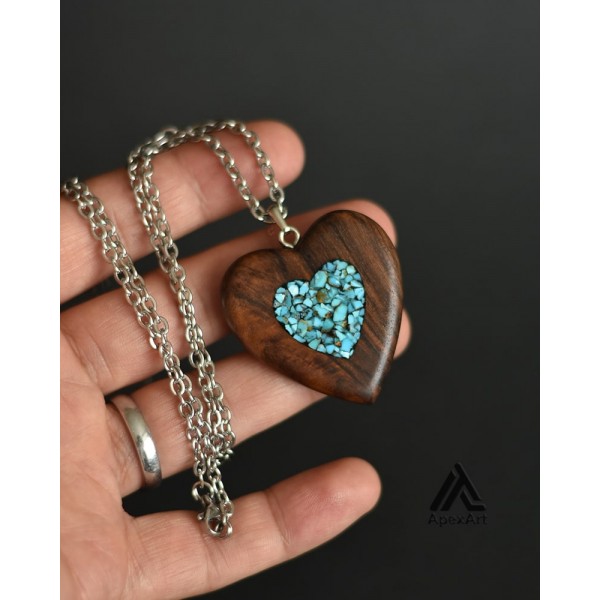 ست گردنبند و گوشواره فیروزه کوبی شده طرح قلب